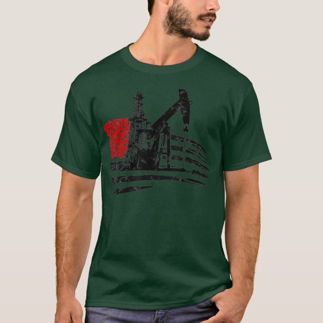 Ölfield Patriot, US-Flagge, Ölbohrturm T-Shirt (Vorderseite)