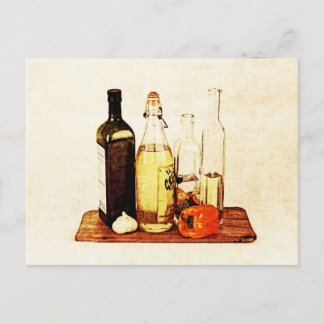Ölflaschen und Öle aus Olivenöl Postkarte