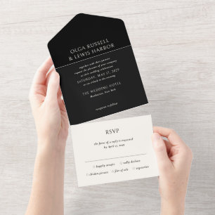 Olga Black Modern Wedding All In One Einladung