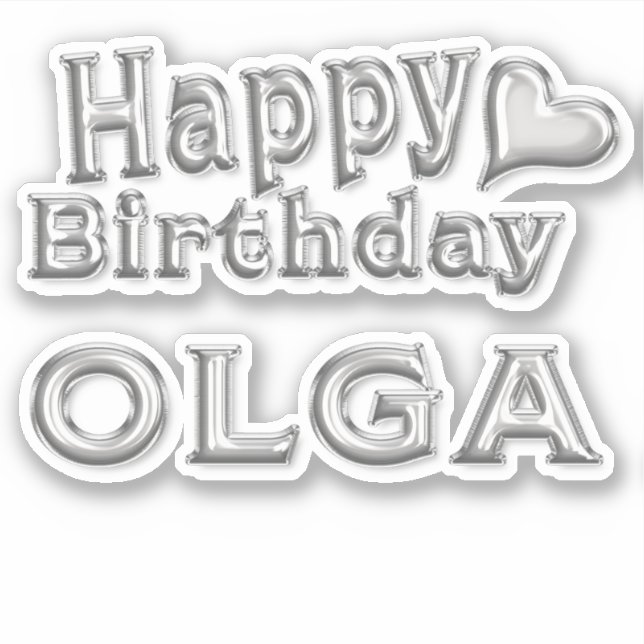 Olga Happy Birthday silver Aufkleber Sticker (Vorderseite)