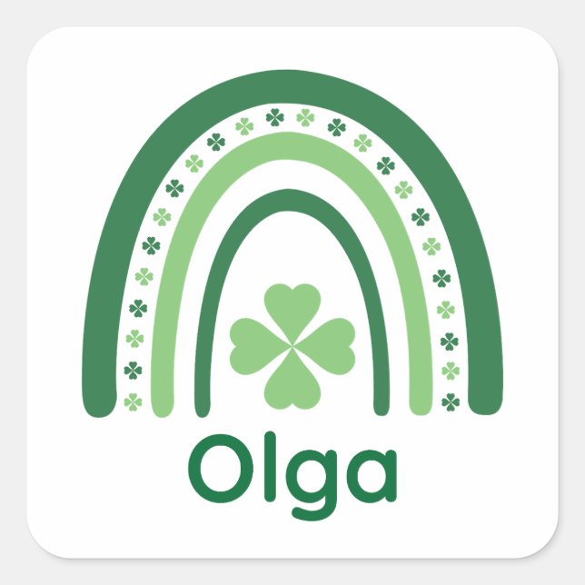 Olga Name Clover Boho Rainbow Quadratischer Aufkleber (Vorderseite)