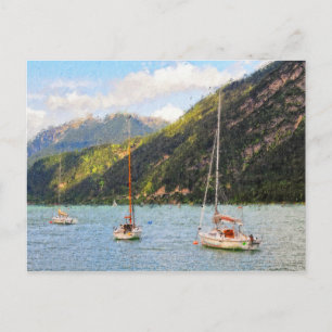 Ölgemälde Achensee in Österreich Tirol Boote Postkarte