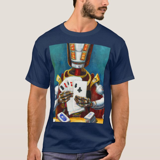 Ölgemälde an Wired Robot Playing Cards T-Shirt (Vorderseite)