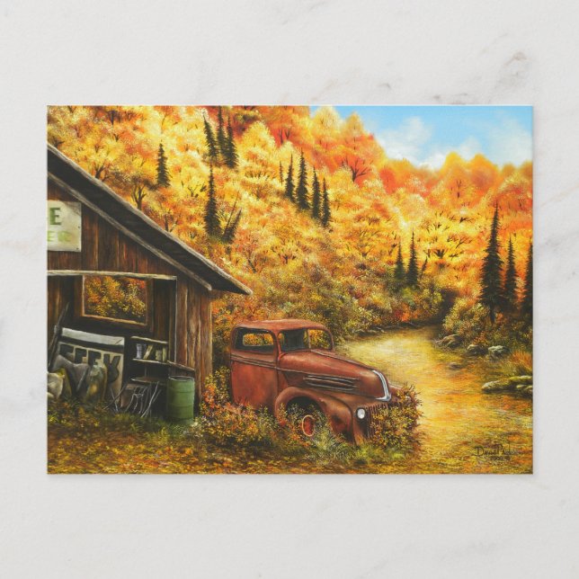 Ölgemälde ~ Auf der Postkarte ermüdet (Vorderseite)