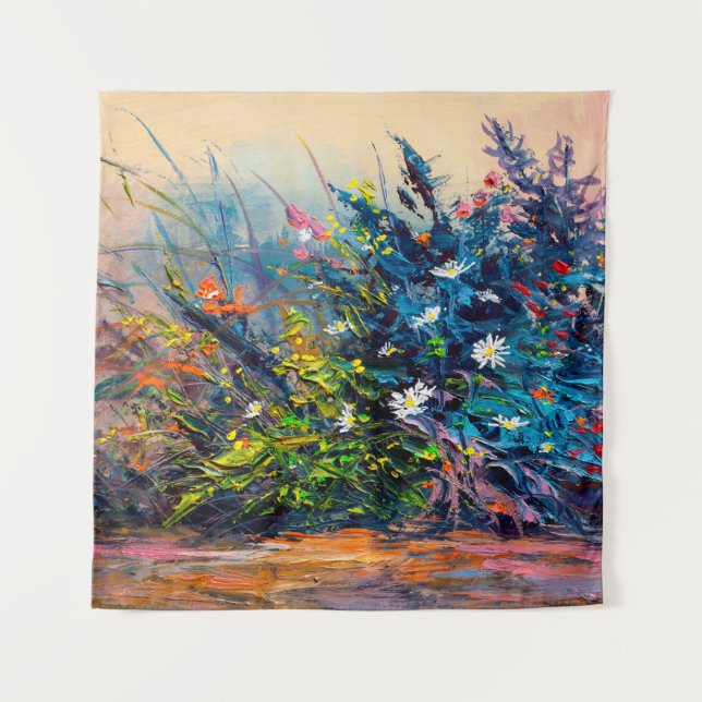 Ölgemälde, Blume, Maisblumen, Blüten auf den Felde Wandteppich (Vorderseite)