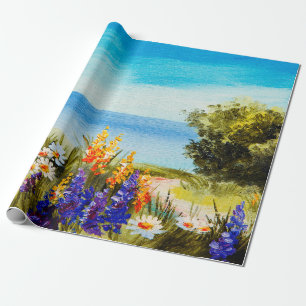 Ölgemälde Blumen in der Nähe des Meeres, Kamillenf Geschenkpapier