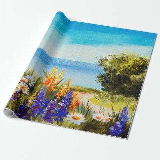 Ölgemälde Blumen in der Nähe des Meeres, Kamillenf Geschenkpapier