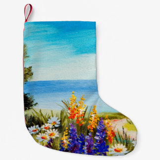 Ölgemälde Blumen in der Nähe des Meeres, Kamillenf Kleiner Weihnachtsstrumpf