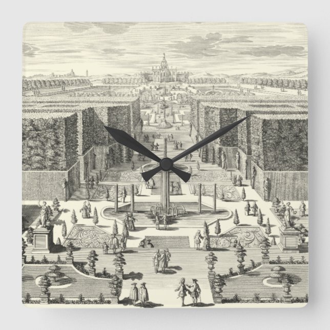 Ölgemälde der Brunnen am Garten von Versailles Quadratische Wanduhr (Vorderseite)