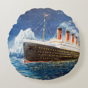 Ölgemälde der Titanic und des Eisbergs im Ozean be Rundes Kissen
