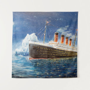 Ölgemälde der Titanic und des Eisbergs im Ozean be Wandteppich