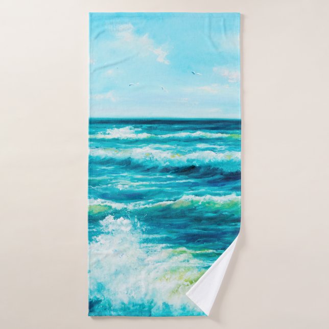  Ölgemälde, die Wellen im Ozean oder auf dem Meer  Badehandtuch (Badehandtuch)