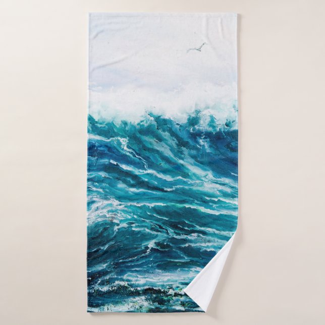  Ölgemälde, die Wellen im Ozean oder auf dem Meer  Badehandtuch (Badehandtuch)