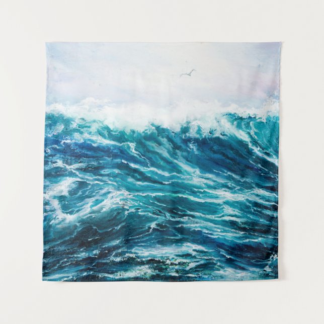  Ölgemälde, die Wellen im Ozean oder auf dem Meer  Wandteppich (Vorderseite)