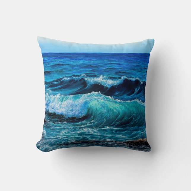 Ölgemälde, die Wellen im Ozean oder im Meer auf de Kissen (Vorderseite)