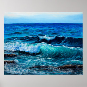 Ölgemälde, die Wellen im Ozean oder im Meer auf de Poster