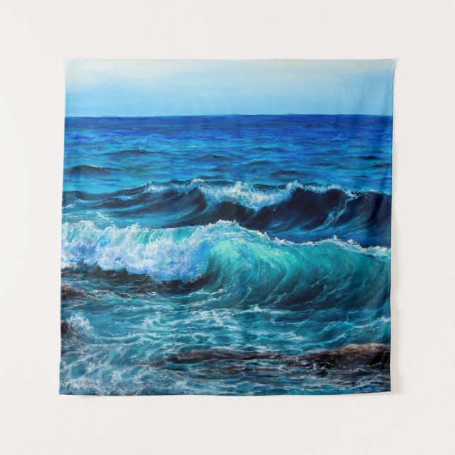 Ölgemälde, die Wellen im Ozean oder im Meer auf de Wandteppich (Vorderseite)