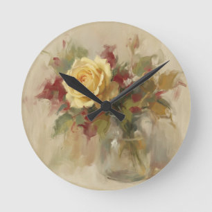 "Ölgemälde einer einzelnen Rose" Runde Wanduhr