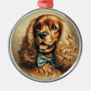 Ölgemälde eines alten Cocker Spaniels Ornament Aus Metall