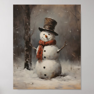 Ölgemälde eines Schneemanns mit Hut und Red Scarf Poster