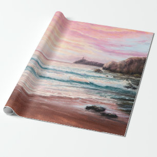 Ölgemälde eines schönen lila Sonnenuntergangs über Geschenkpapier