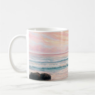 Ölgemälde eines schönen lila Sonnenuntergangs über Kaffeetasse