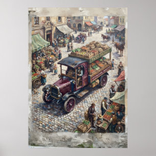 Ölgemälde eines Vintage-Europäischen-Markt-Gemüse- Poster