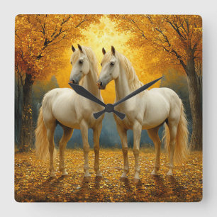 Ölgemälde Graseful Horses Quadratische Wanduhr