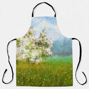 Ölgemälde ländliche Landschaft, Blumen auf dem Fel Schürze