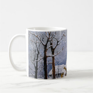 Ölgemälde ländliche Landschaft. Winter. Altes Dorf Kaffeetasse