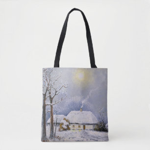 Ölgemälde ländlicher Landschaft. Winter. Altes Dor