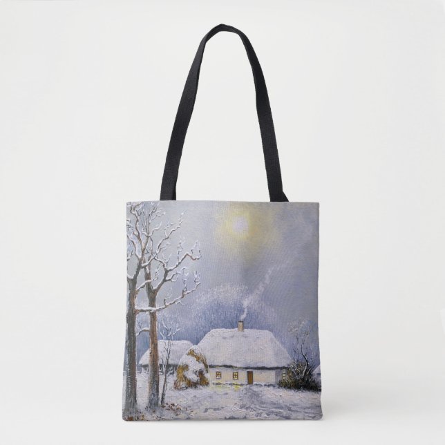 Ölgemälde ländlicher Landschaft. Winter. Altes Dor (Vorderseite)