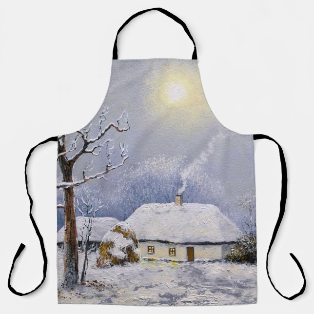 Ölgemälde ländlicher Landschaft. Winter. Altes Dor Schürze (Vorderseite)