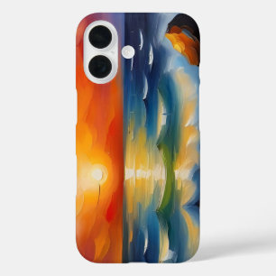 Ölgemälde mit orangefarbenem Sonnenuntergang über iPhone 16 Hülle