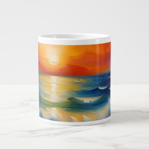Ölgemälde mit orangefarbenem Sonnenuntergang über Jumbo-Tasse