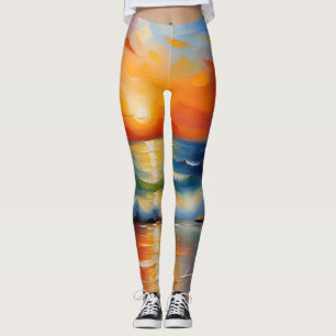 Ölgemälde mit orangefarbenem Sonnenuntergang über  Leggings