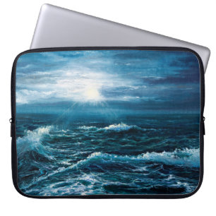 Ölgemälde mit Wellen im Ozean oder Meer auf Leinwa Laptopschutzhülle