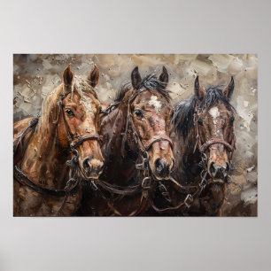 Ölgemälde Pferde-Trio Poster