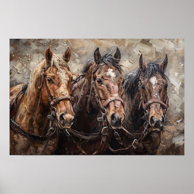 Ölgemälde Pferde-Trio Poster (Vorne)