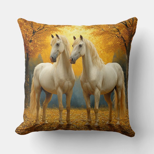 Ölgemälde von Graseful Horses Kissen (Vorderseite)