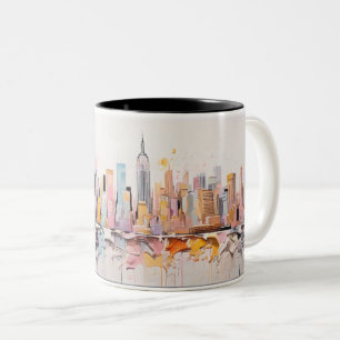 Ölgemälde von New York City. Zweifarbige Tasse