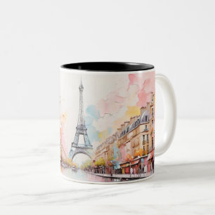 Ölgemälde von Paris und Eiffelturm. Zweifarbige Tasse