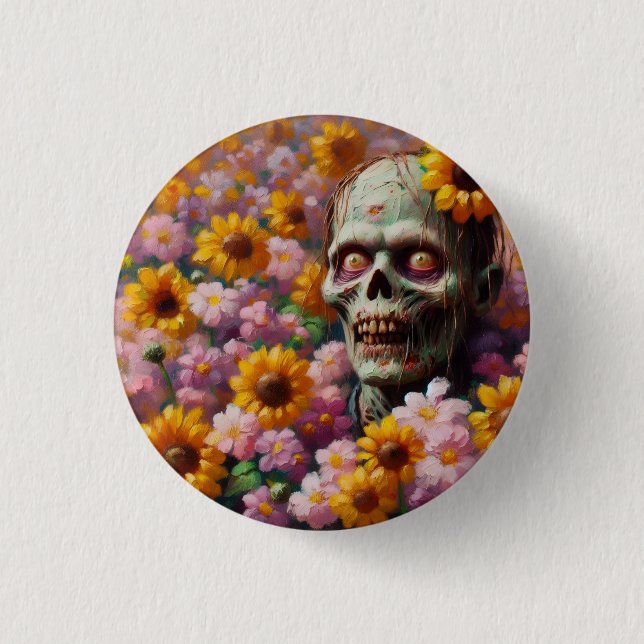 Ölgemälde von Zombie im Halloween-Blume Button (Vorderseite)