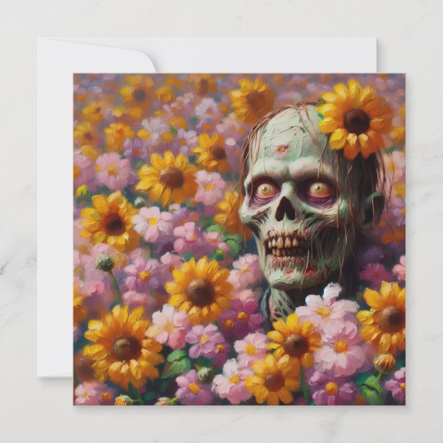 Ölgemälde von Zombie im Halloween-Blume Karte (Vorderseite)