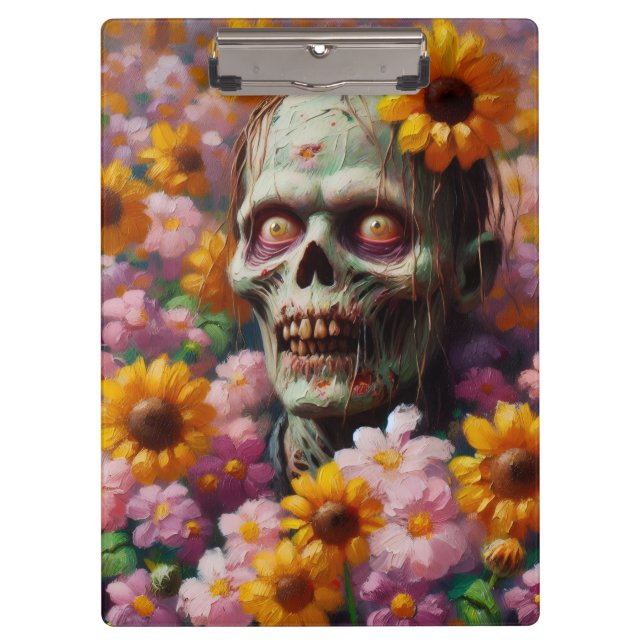 Ölgemälde von Zombie im Halloween-Blume Klemmbrett (Vorderseite)