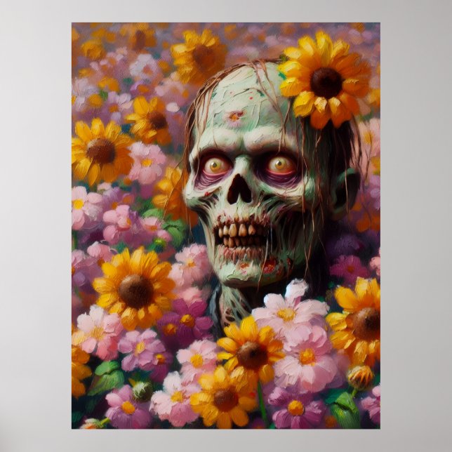 Ölgemälde von Zombie im Halloween-Blume Poster (Vorne)