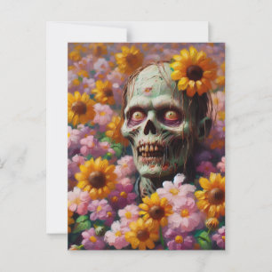 Ölgemälde von Zombie im Halloween-Blume Postkarte