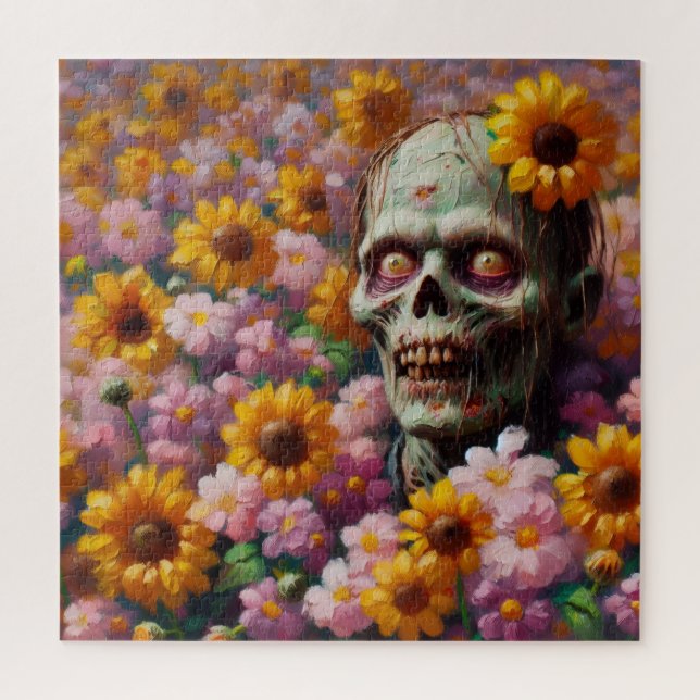 Ölgemälde von Zombie im Halloween-Blume Puzzle (Vertikal)