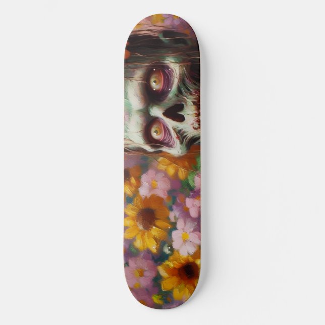 Ölgemälde von Zombie im Halloween-Blume Skateboard (Vorderseite)