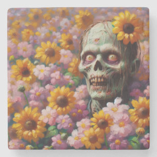 Ölgemälde von Zombie im Halloween-Blume Steinuntersetzer
